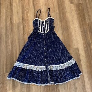 Navy Floral Gunne Sax Dress w/ side ties